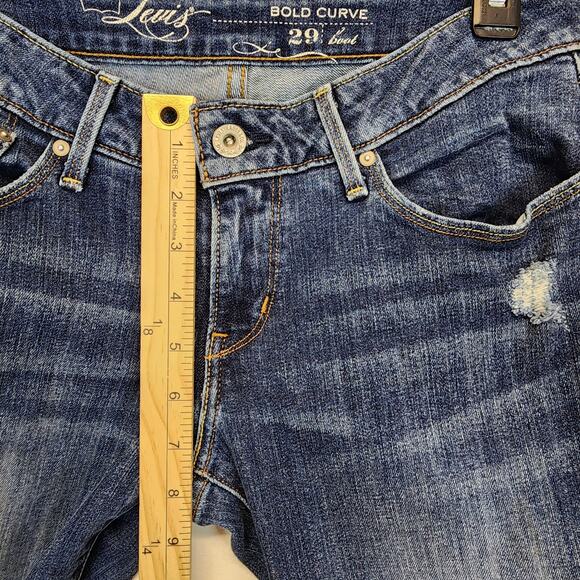 Levis Bold Curve Low Rise Bootcut Jeans Size 29" Blue Distressed Cowgirl Y2K - Picture 7 of 13